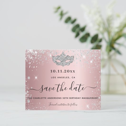 予算マスカレードパーティー赤面ピンク日付を保存 (スタンド正面)