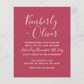 予算マゼンタスクリプモダント結婚式招待状 (正面)