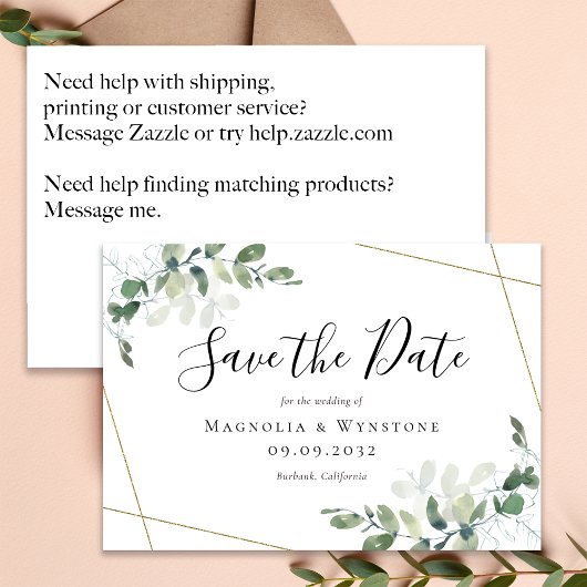 予算ミニサイズユーカリ結婚式の日付を保存 ノートカード