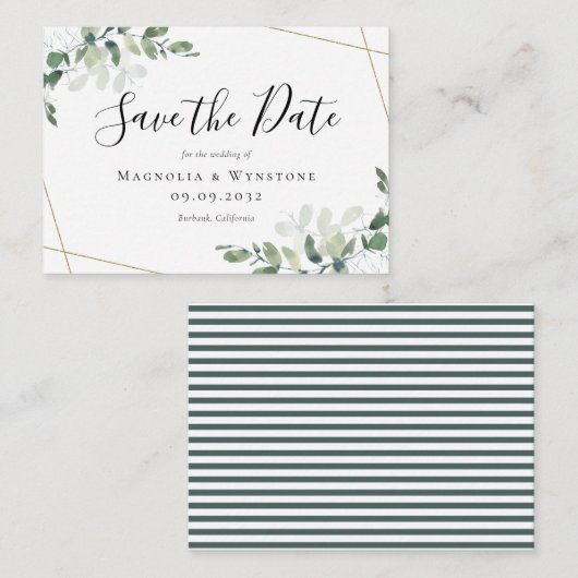 予算ミニサイズユーカリ結婚式の日付を保存 ノートカード (正面/裏面)