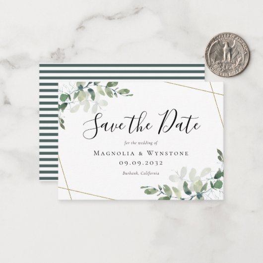 予算ミニサイズユーカリ結婚式の日付を保存 ノートカード (正面/裏面インサイチュ)