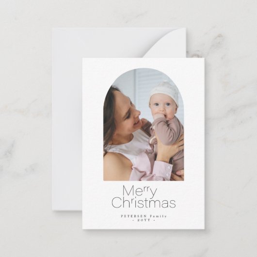 予算ミニサイズ家族の写真クリスマスホリデー ノートカード (正面)
