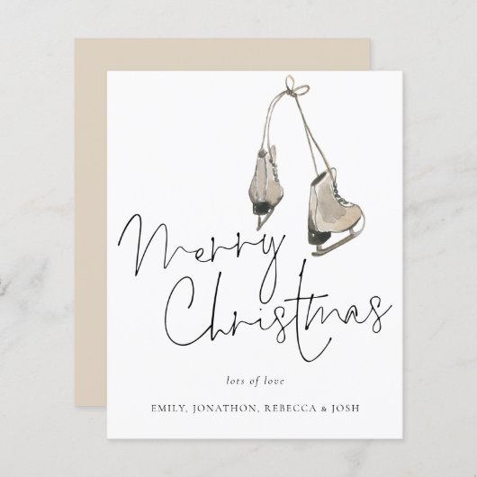 予算ミニマリストのアイススケートメリークリスマスカード (正面/裏面)