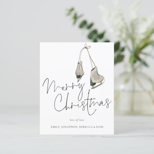 予算ミニマリストのアイススケートメリークリスマスカード (スタンド正面)