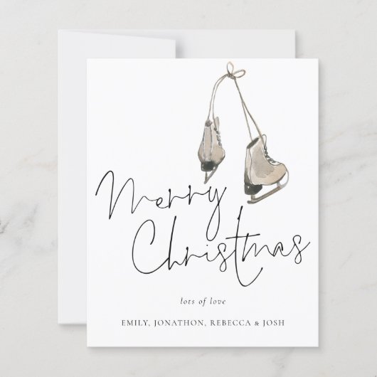 予算ミニマリストのアイススケートメリークリスマスカード (正面)