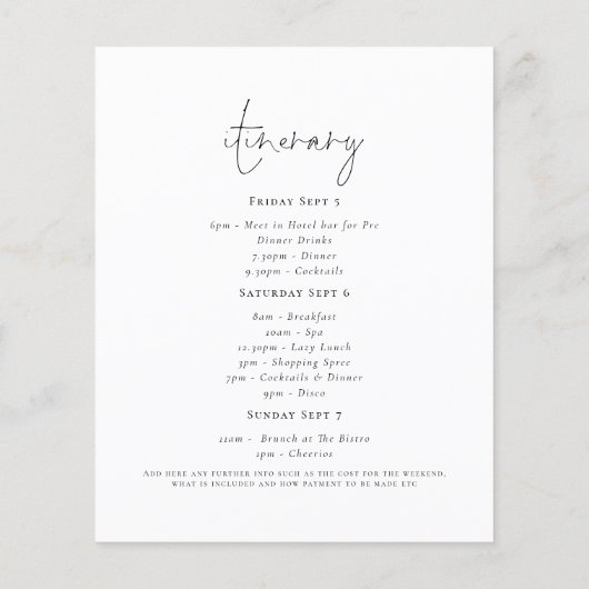 予算ミニマリストエンパーティーの旅程の週末 (裏面)