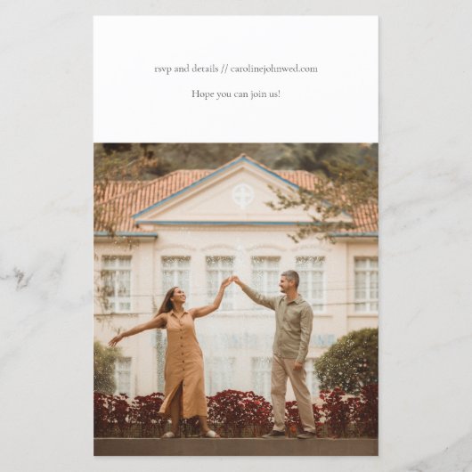 予算ミニマリストフォトウェディングRSVP招待状 (裏面)