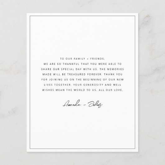 予算ミニマリストフォトスクエアサンキューカード チラシ (裏面)