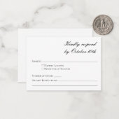 予算ミニマリストフォーマル白黒スクリプトRSVP ノートカード (正面/裏面インサイチュ)