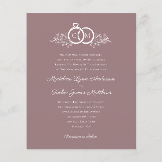 予算ミニマリストマウヴフォト結婚式招待状 (正面)