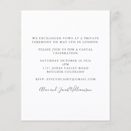 予算ミニマリスト写真エロペメントパーティの招待状 (裏面)