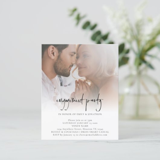 予算ミニマリスト写真婚約パーティ招待状 (スタンド正面)