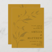 予算ミニマリスト植物黄色結婚式の招待 (正面/裏面)