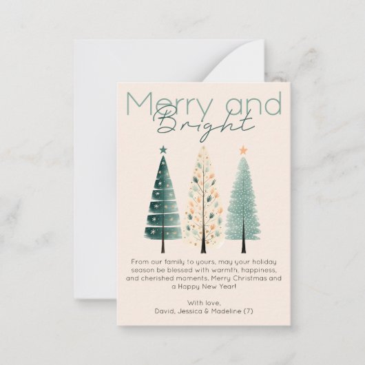 予算ミニマリストBoho Handクリスマスツリーを描いた ノートカード (正面)