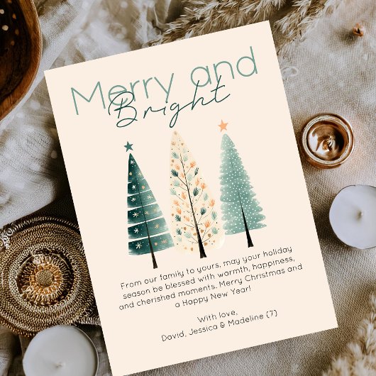 予算ミニマリストBoho Handクリスマスツリーを描いた ノートカード