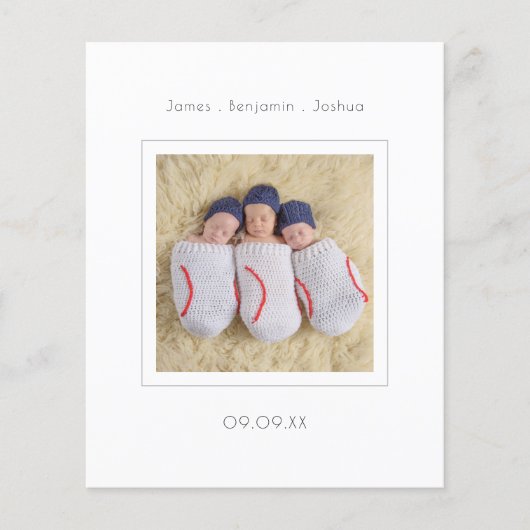 予算ミニマルなトリプレット写真誕生のお知らせ (正面)