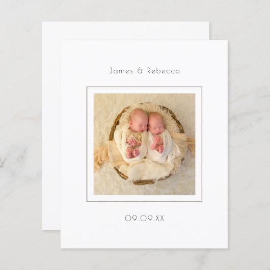 予算ミニマルな双子の写真誕生のお知らせ (正面/裏面)