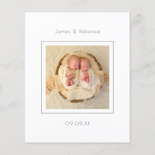 予算ミニマルな双子の写真誕生のお知らせ (正面)