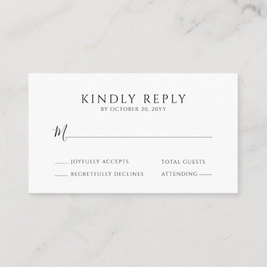 予算ミニマルエレガントタイポグラフィ結婚式RSVP エンクロージャーカード (裏面)