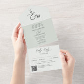 予算ミニマルエレガントリストスクリプト結婚QR オールインワン招待状 (貼ってはがせる)