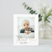 予算ミニマルスクリプト写真ベビーサンキューカード (スタンド正面)