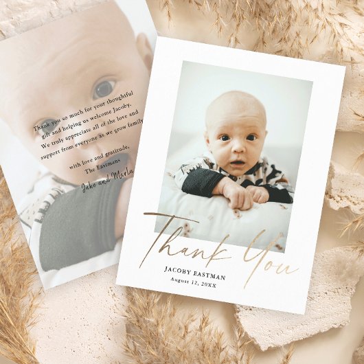 予算ミニマルスクリプト写真ベビーサンキューカード
