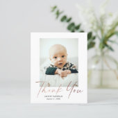 予算ミニマルスクリプト写真ベビーサンキューカード (スタンド正面)