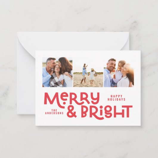 予算ミニマルタイポグラフィ3写真クリスマスおもしろい ノートカード (正面)