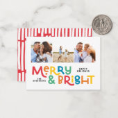 予算ミニマルタイポグラフィ3写真クリスマス ノートカード (正面/裏面インサイチュ)