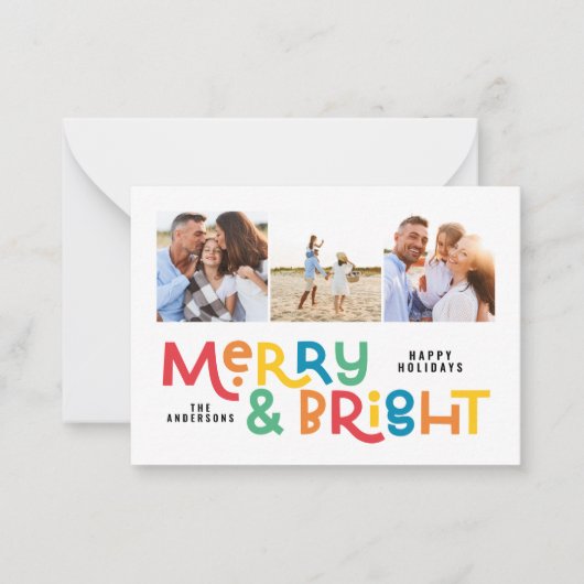 予算ミニマルタイポグラフィ3写真クリスマス ノートカード (正面)