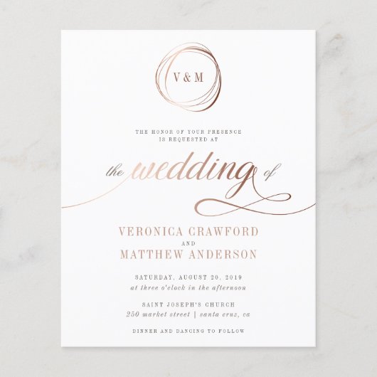 予算ミニマルバラ金ゴールド結婚タイポグラフィ (正面)