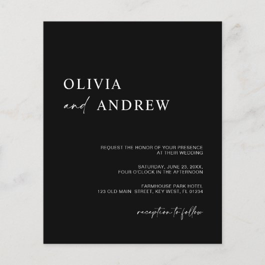 予算ミニマルモダンリスト |結婚式招待状 (正面)