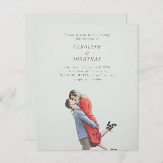 予算ミニマル写真オーバーレイ結婚式の招待 (正面/裏面)