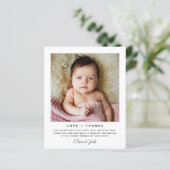 予算ミニマル写真ベビーサンキューカード (スタンド正面)