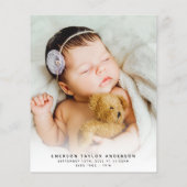 予算ミニマル写真ベビーサンキューカード (裏面)