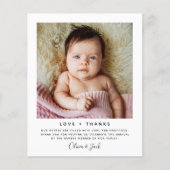 予算ミニマル写真ベビーサンキューカード (正面)