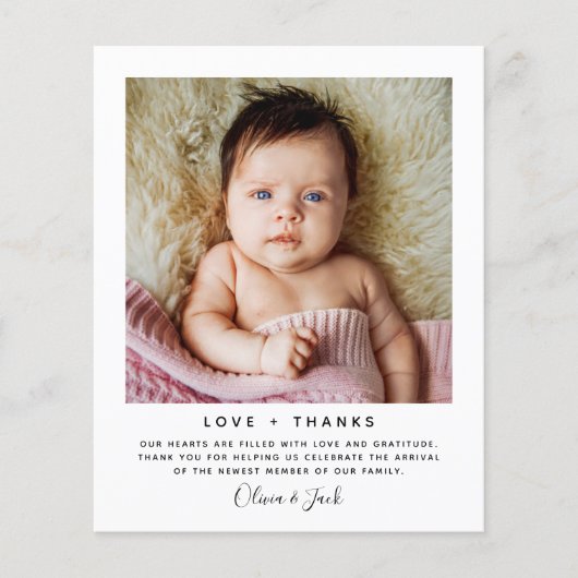 予算ミニマル写真ベビーサンキューカード (正面)
