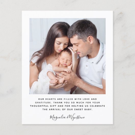 予算ミニマル写真ベビーサンキューカード (正面)