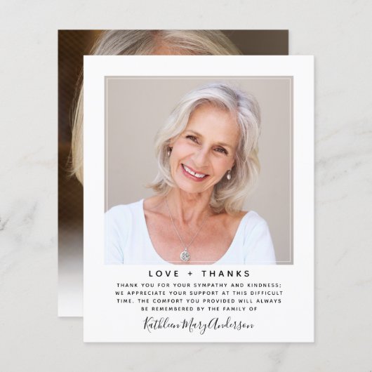 予算ミニマル写真悔やみや弔慰サンキューカード (正面/裏面)