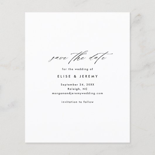 予算ミニマル写真結婚式の日付を保存 チラシ (裏面)