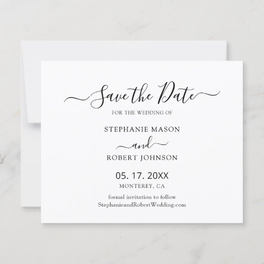 予算ミニマル写真結婚式の日付カードを保存 (裏面)