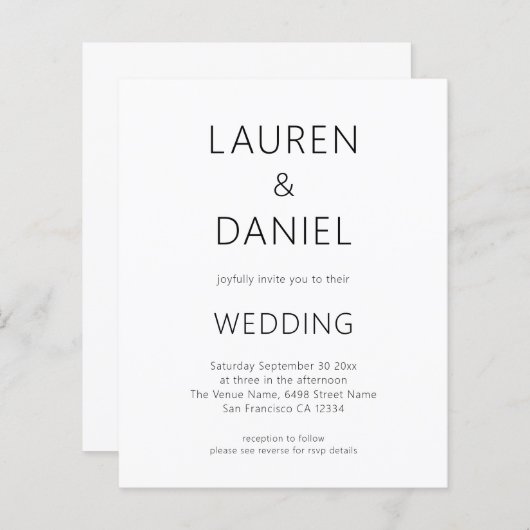 予算ミニマル文字QRコード白黒結婚 (正面/裏面)