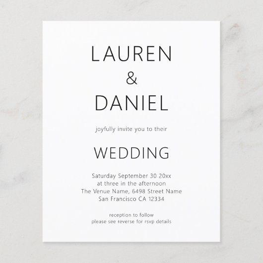 予算ミニマル文字QRコード白黒結婚 (正面)