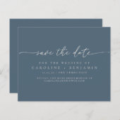 予算ミニマル濃い青のスクリプ結婚トの日付 (正面/裏面)