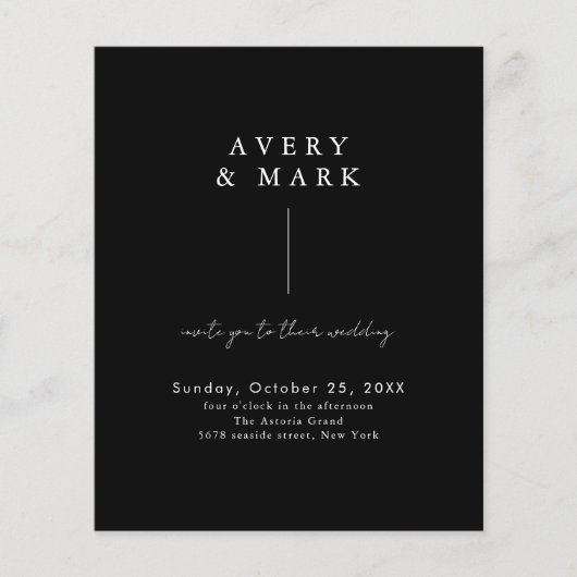 予算ミニマル白黒シンプル結婚式の招待 (正面)