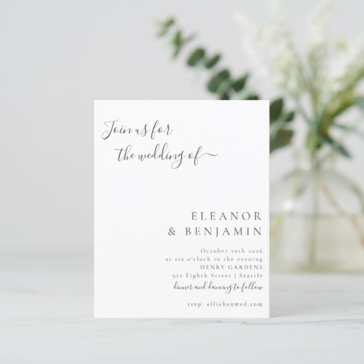 予算ミニマル白黒結婚式招待状 (スタンド正面)