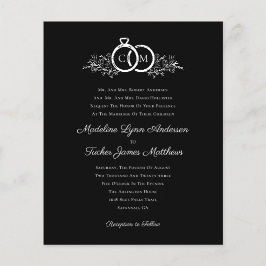 予算ミニマル白黒結婚式招待状 (正面)