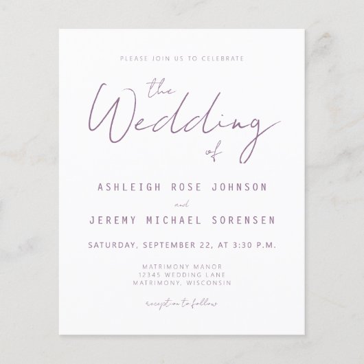 予算ミニマル管理スクリプト結婚式招待状 (正面)