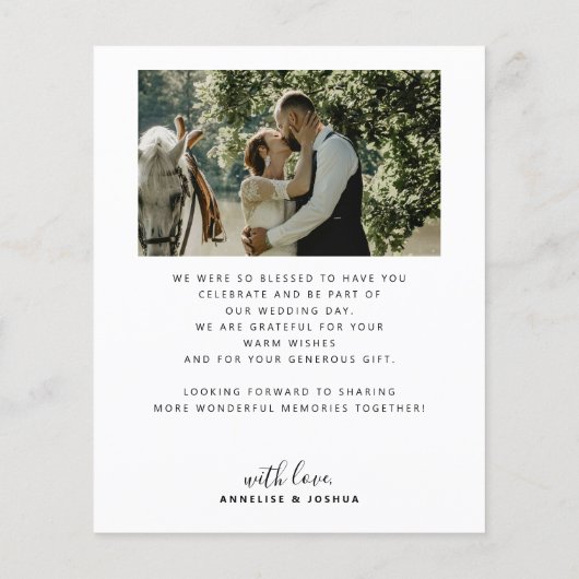 予算ミニマル結婚ム写真のサンキューカード (裏面)