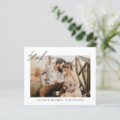 予算ミニマル結婚リストの写真サンキューカード (スタンド正面)